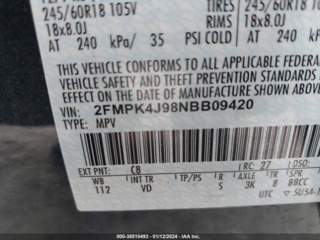 Photo 8 VIN: 2FMPK4J98NBB09420 - FORD EDGE 