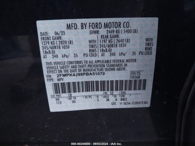 Photo 8 VIN: 2FMPK4J98PBA51070 - FORD EDGE 