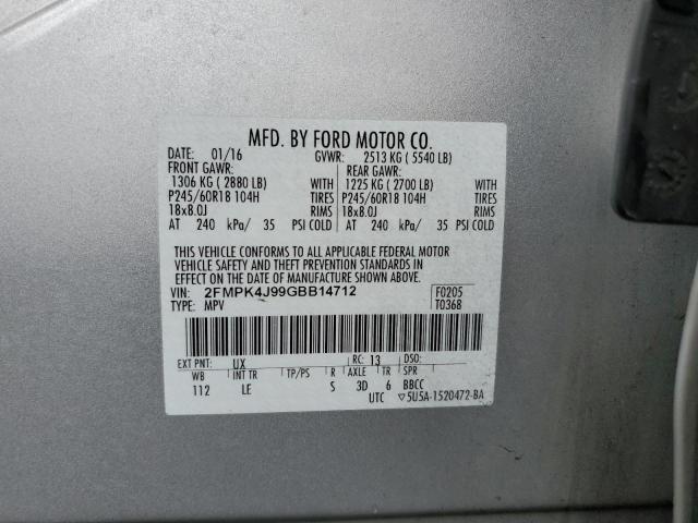 Photo 9 VIN: 2FMPK4J99GBB14712 - FORD EDGE SEL 