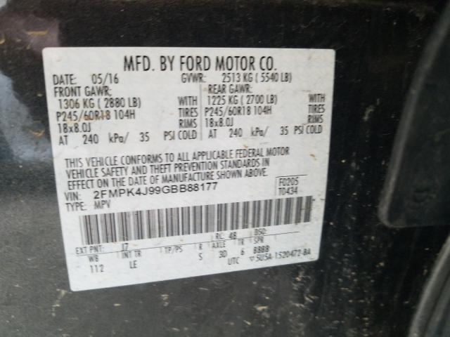 Photo 9 VIN: 2FMPK4J99GBB88177 - FORD EDGE SEL 