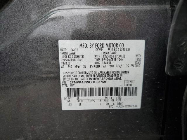 Photo 12 VIN: 2FMPK4J99GBC03759 - FORD EDGE SEL 