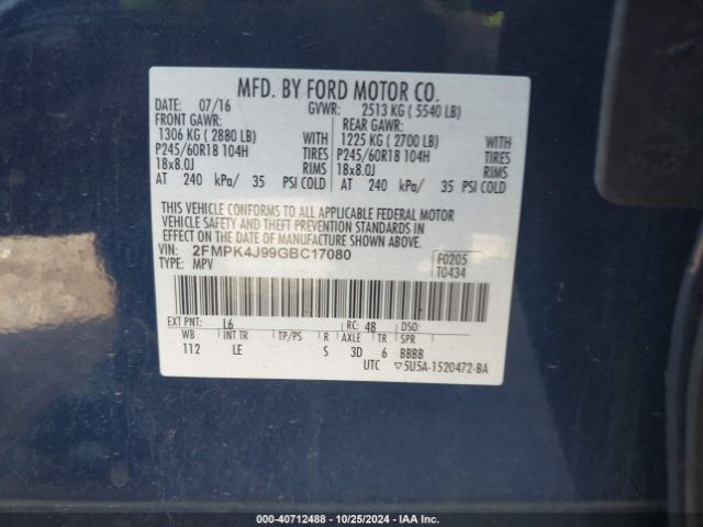 Photo 8 VIN: 2FMPK4J99GBC17080 - FORD EDGE 