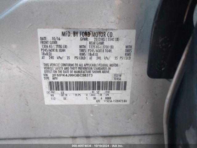 Photo 8 VIN: 2FMPK4J99GBC58373 - FORD EDGE 