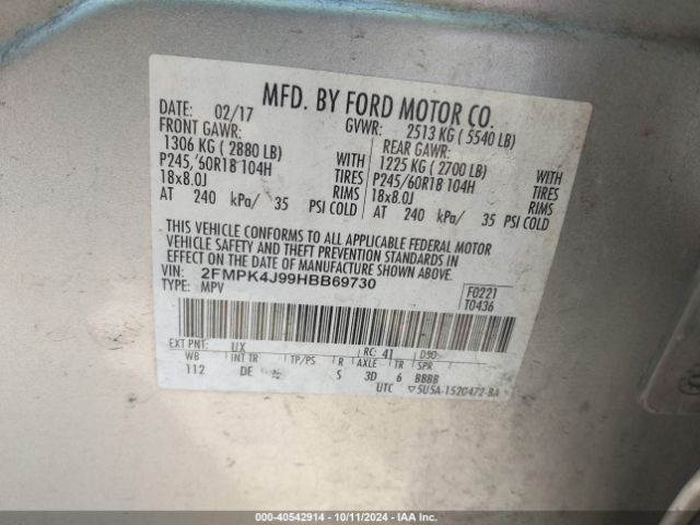 Photo 8 VIN: 2FMPK4J99HBB69730 - FORD EDGE 