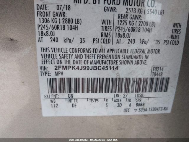 Photo 8 VIN: 2FMPK4J99JBC45114 - FORD EDGE 