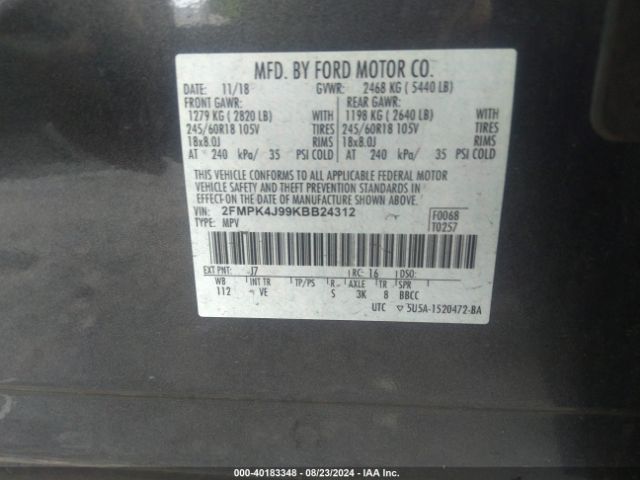 Photo 8 VIN: 2FMPK4J99KBB24312 - FORD EDGE 