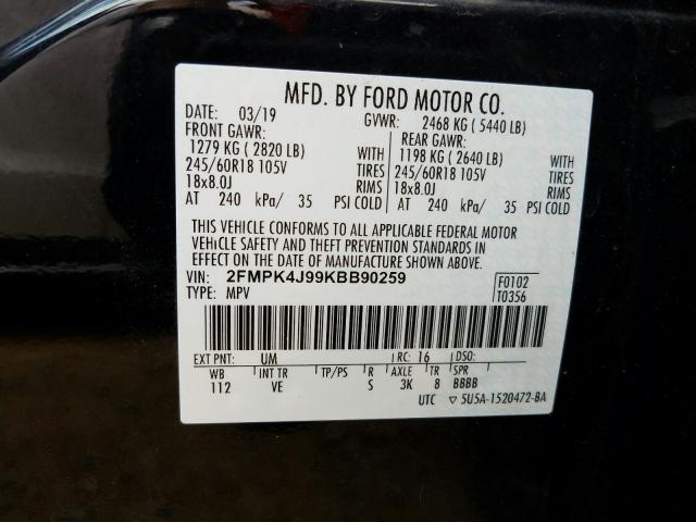 Photo 9 VIN: 2FMPK4J99KBB90259 - FORD EDGE SEL 