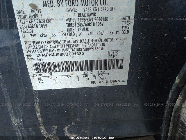 Photo 8 VIN: 2FMPK4J99KBC31330 - FORD EDGE 