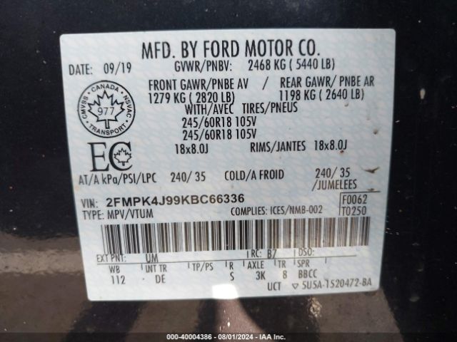 Photo 8 VIN: 2FMPK4J99KBC66336 - FORD EDGE 