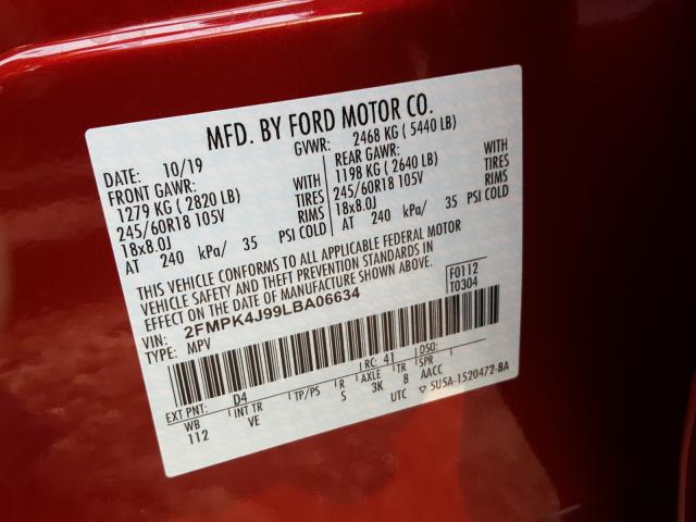 Photo 9 VIN: 2FMPK4J99LBA06634 - FORD EDGE SEL 