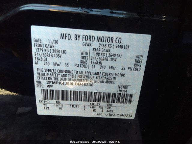 Photo 8 VIN: 2FMPK4J99LBB48336 - FORD EDGE 