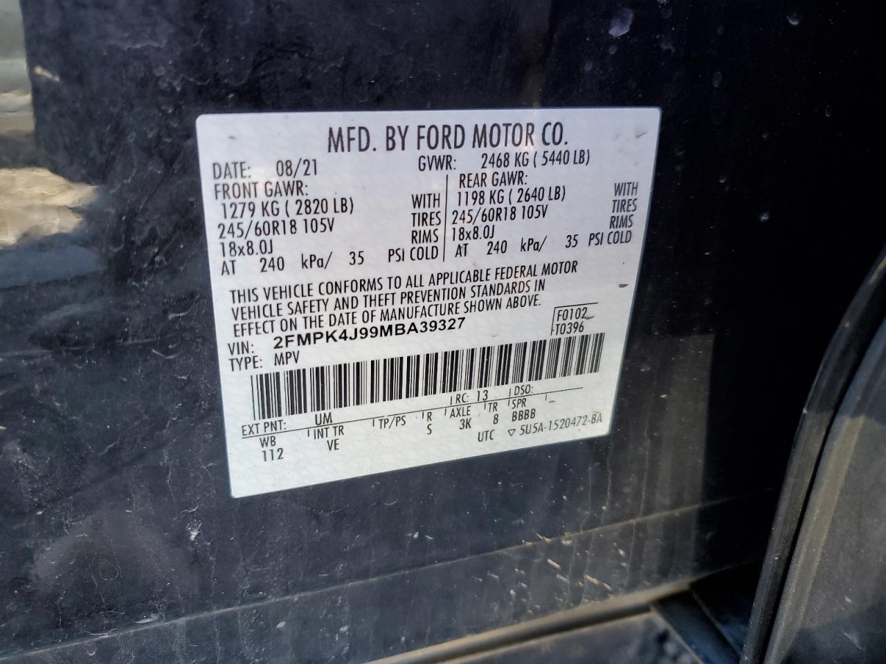 Photo 11 VIN: 2FMPK4J99MBA39327 - FORD EDGE 