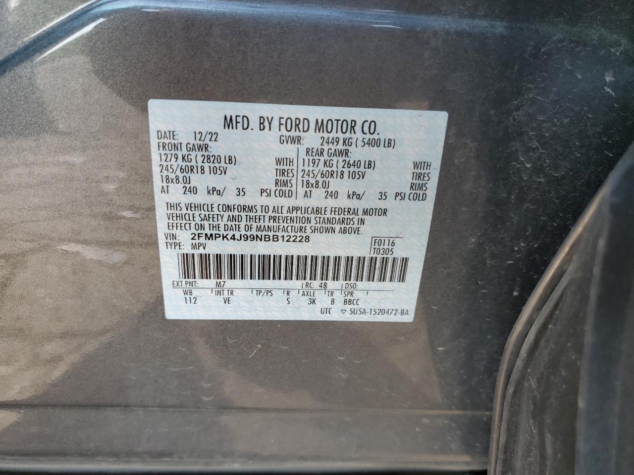 Photo 12 VIN: 2FMPK4J99NBB12228 - FORD EDGE 