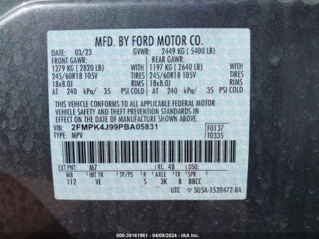 Photo 8 VIN: 2FMPK4J99PBA05831 - FORD EDGE 