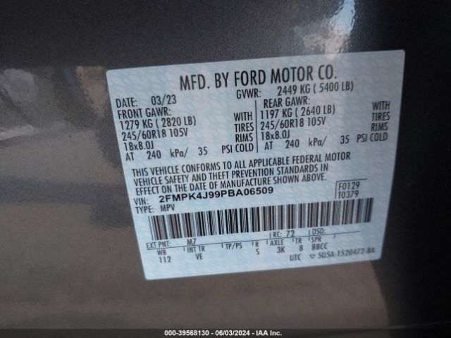 Photo 8 VIN: 2FMPK4J99PBA06509 - FORD EDGE 