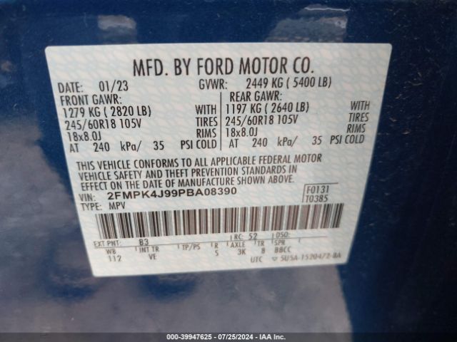 Photo 8 VIN: 2FMPK4J99PBA08390 - FORD EDGE 