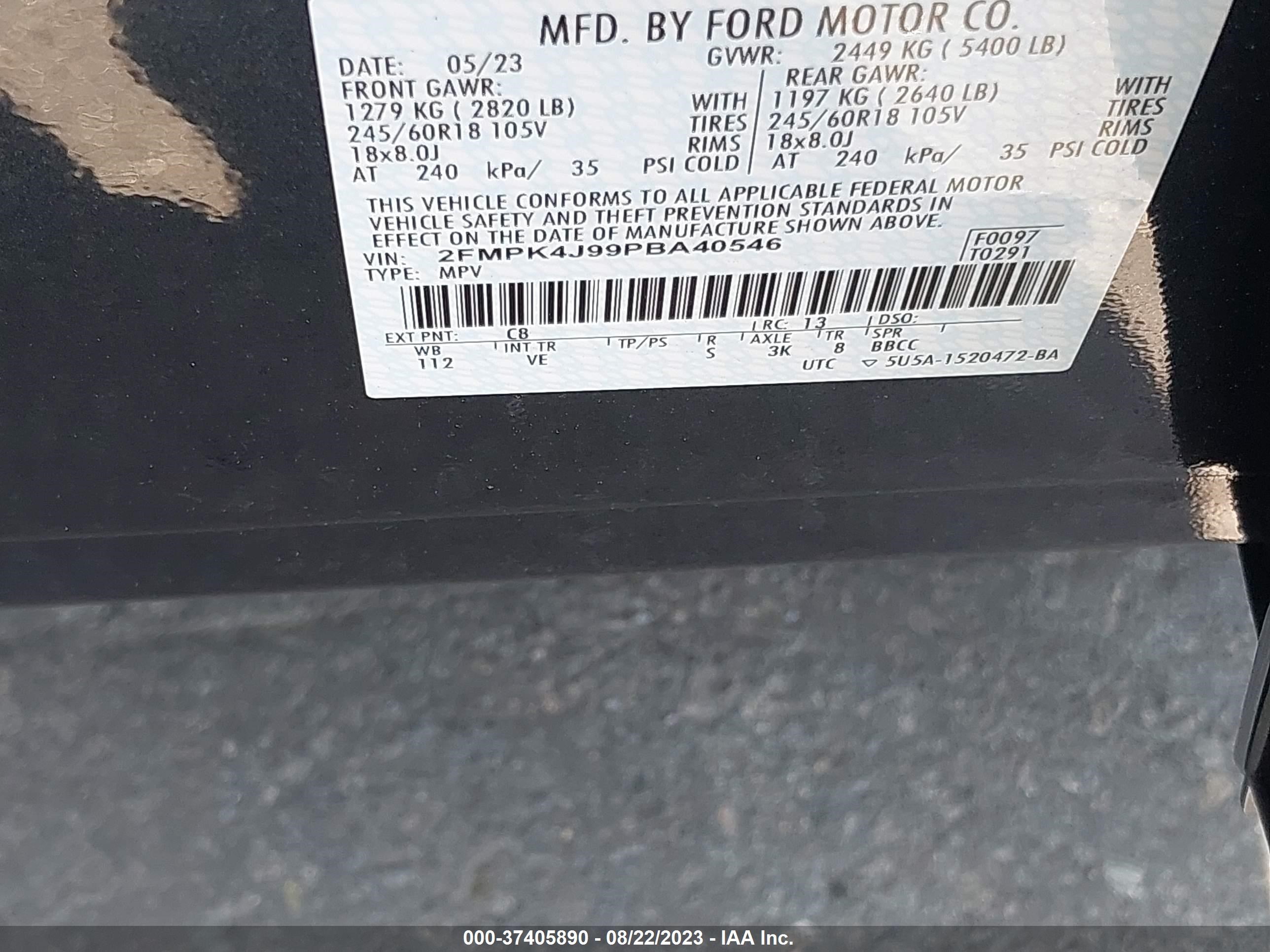 Photo 8 VIN: 2FMPK4J99PBA40546 - FORD EDGE 