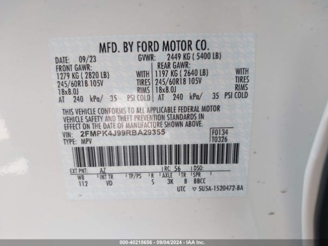 Photo 8 VIN: 2FMPK4J99RBA29355 - FORD EDGE 