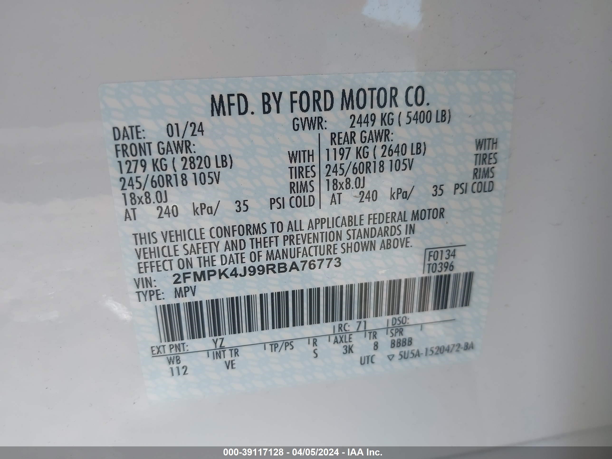 Photo 8 VIN: 2FMPK4J99RBA76773 - FORD EDGE 