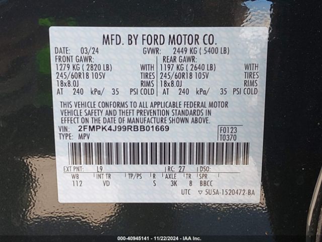 Photo 8 VIN: 2FMPK4J99RBB01669 - FORD EDGE 