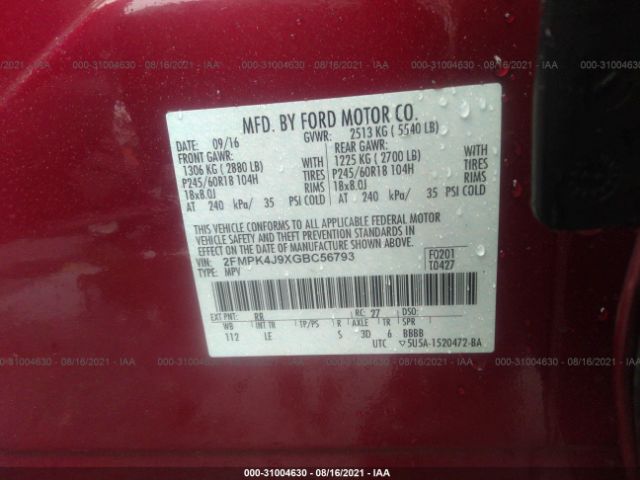 Photo 8 VIN: 2FMPK4J9XGBC56793 - FORD EDGE 