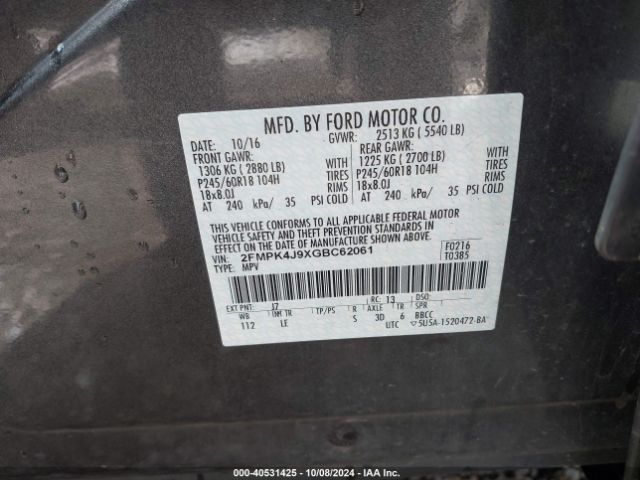 Photo 8 VIN: 2FMPK4J9XGBC62061 - FORD EDGE 