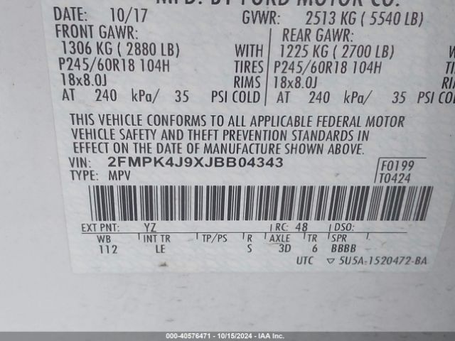 Photo 8 VIN: 2FMPK4J9XJBB04343 - FORD EDGE 