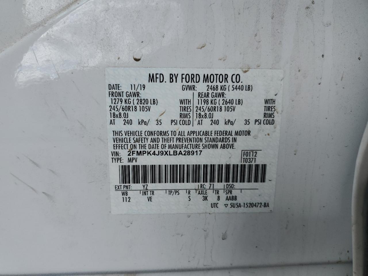 Photo 12 VIN: 2FMPK4J9XLBA28917 - FORD EDGE 