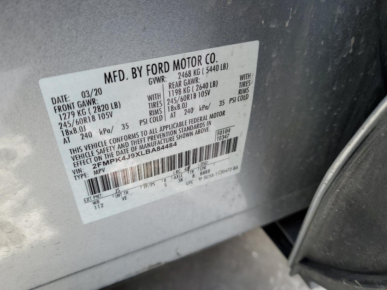 Photo 11 VIN: 2FMPK4J9XLBA84484 - FORD EDGE 