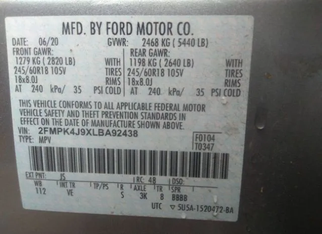 Photo 8 VIN: 2FMPK4J9XLBA92438 - FORD EDGE 