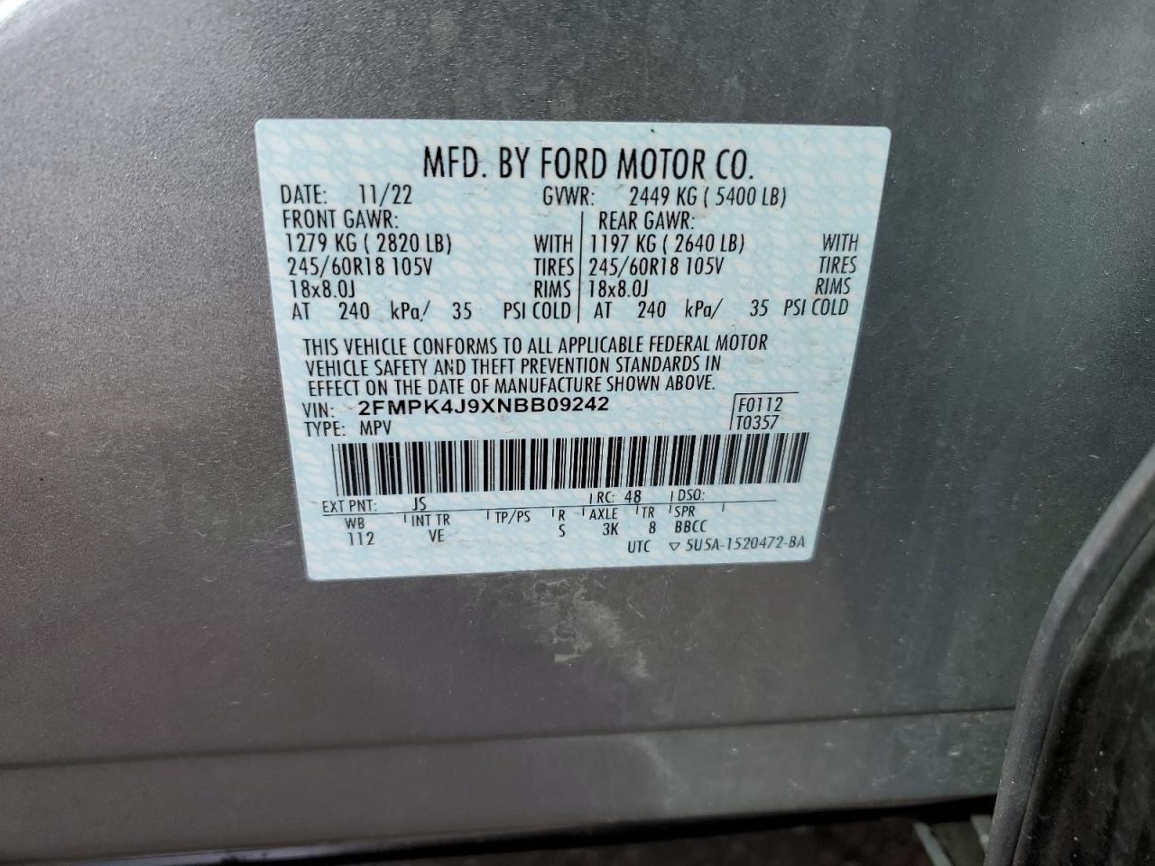 Photo 11 VIN: 2FMPK4J9XNBB09242 - FORD EDGE 