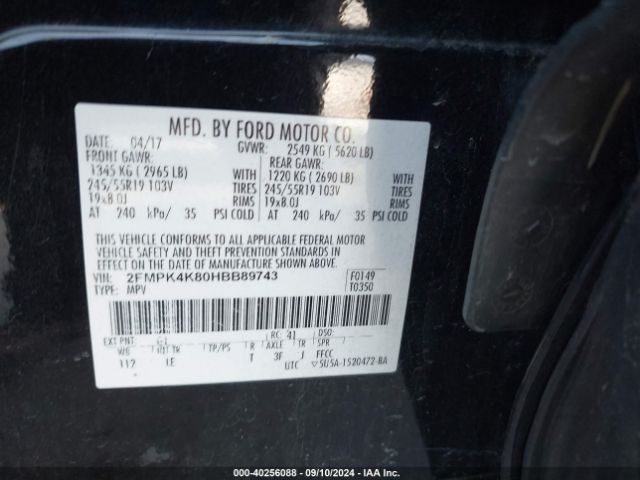 Photo 8 VIN: 2FMPK4K80HBB89743 - FORD EDGE 