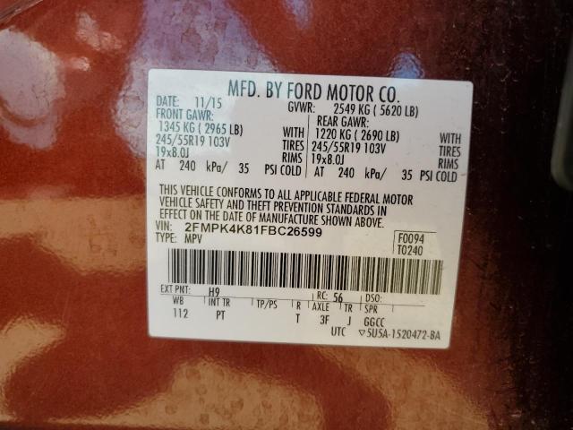 Photo 12 VIN: 2FMPK4K81FBC26599 - FORD EDGE TITAN 