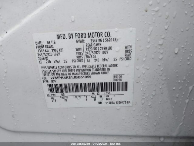 Photo 8 VIN: 2FMPK4K81JBB51959 - FORD EDGE 