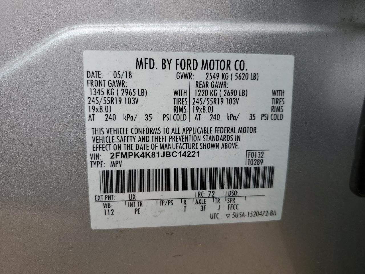 Photo 11 VIN: 2FMPK4K81JBC14221 - FORD EDGE 