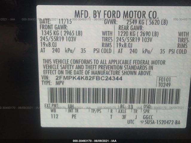 Photo 8 VIN: 2FMPK4K82FBC24344 - FORD EDGE 