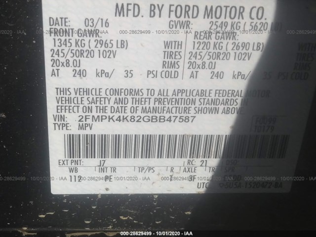 Photo 8 VIN: 2FMPK4K82GBB47587 - FORD EDGE 