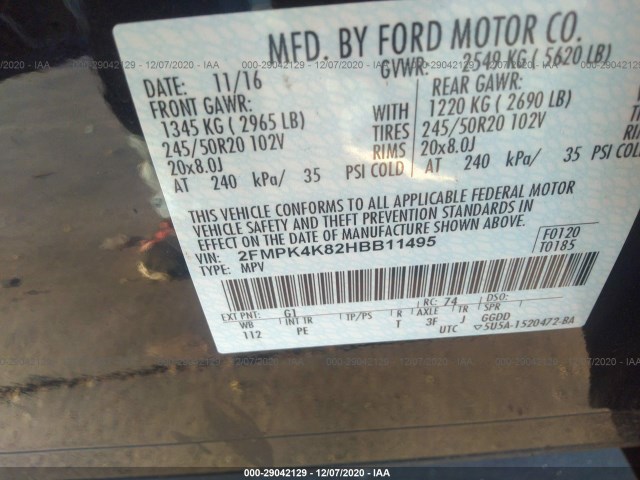 Photo 8 VIN: 2FMPK4K82HBB11495 - FORD EDGE 