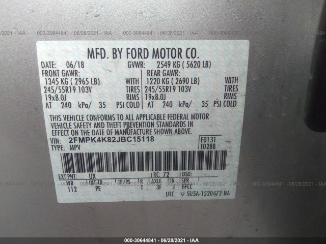 Photo 8 VIN: 2FMPK4K82JBC15118 - FORD EDGE 