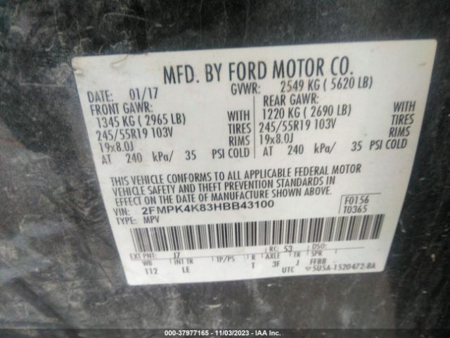 Photo 8 VIN: 2FMPK4K83HBB43100 - FORD EDGE 