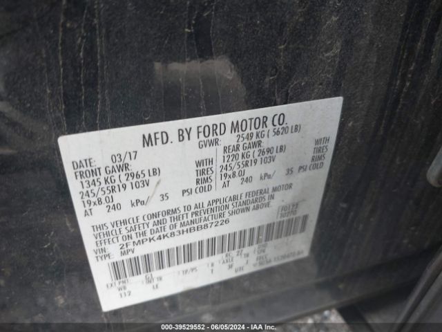 Photo 8 VIN: 2FMPK4K83HBB87226 - FORD EDGE 