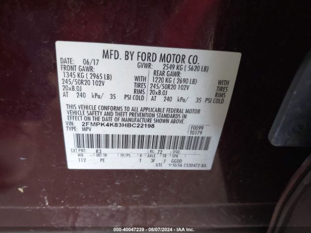 Photo 8 VIN: 2FMPK4K83HBC22198 - FORD EDGE 