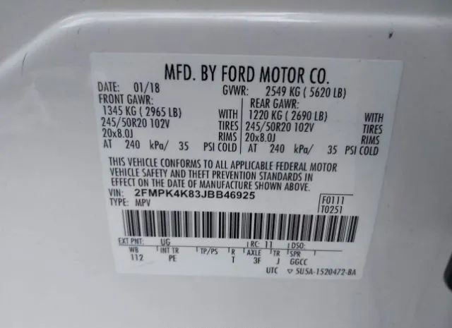 Photo 8 VIN: 2FMPK4K83JBB46925 - FORD EDGE 