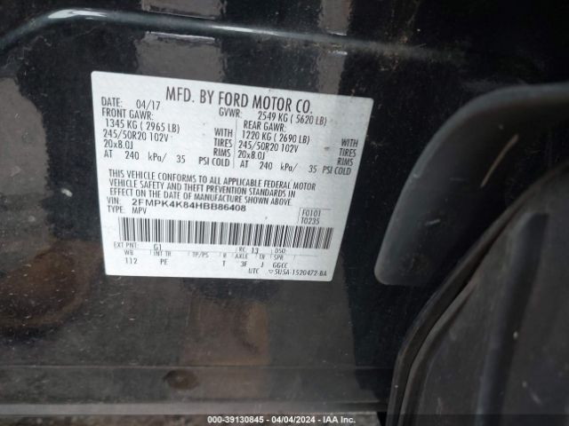 Photo 8 VIN: 2FMPK4K84HBB86408 - FORD EDGE 