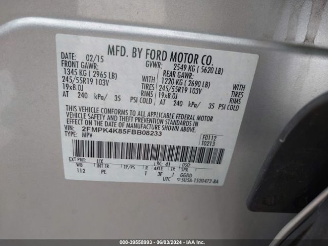 Photo 8 VIN: 2FMPK4K85FBB08233 - FORD EDGE 