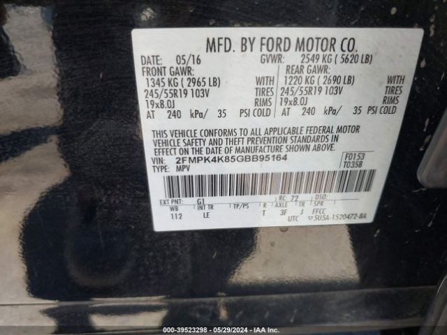 Photo 8 VIN: 2FMPK4K85GBB95164 - FORD EDGE 