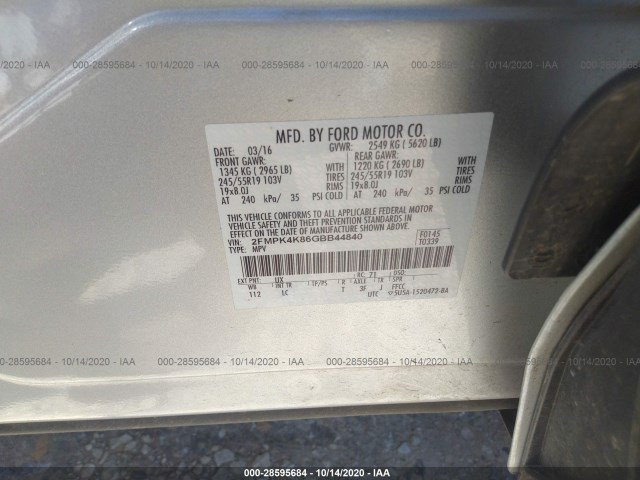 Photo 8 VIN: 2FMPK4K86GBB44840 - FORD EDGE 