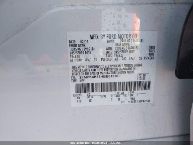 Photo 8 VIN: 2FMPK4K88HBB61530 - FORD EDGE 