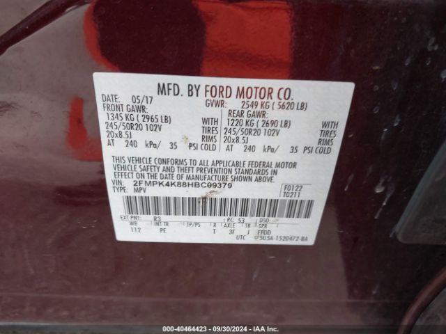 Photo 8 VIN: 2FMPK4K88HBC09379 - FORD EDGE 