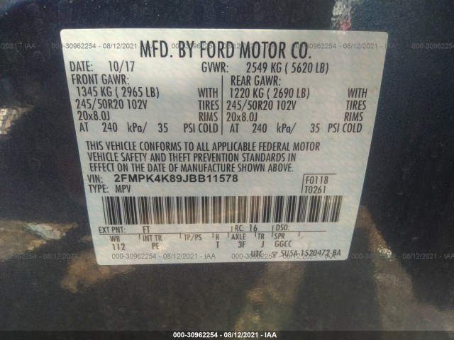 Photo 8 VIN: 2FMPK4K89JBB11578 - FORD EDGE 